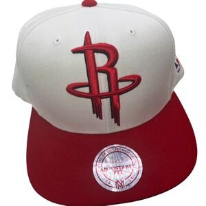 Mitchell & Ness Houston Rockets Snapback Hat White Red Adjustable NBA Cap
